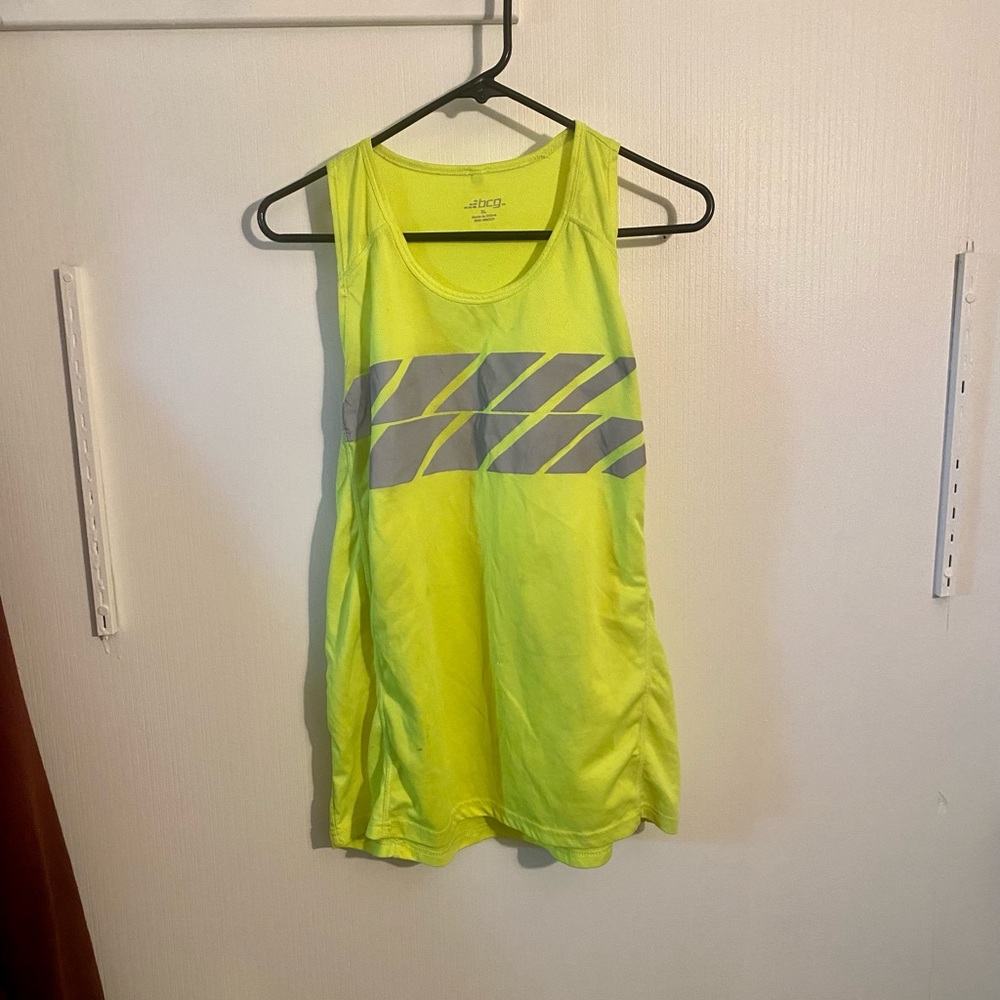 BCG Yellow Racerback Athletic Tank Top Reflective Front Size XL